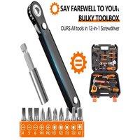 Right Angle Screwdriver Set Mini Ratcheting 90 Degree Offset Screwdriver Pocket Low Profile Ratchet Wrench Bit Socket Set