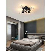Four Head Wrought Iron Ceiling Light, E27 Lamp Head Without Light Source, Black Retro Ceiling Light for Restaurants and Bedrooms