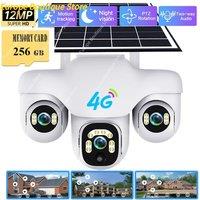 Triple Lens 4G Camera Solar Power Outdoor Waterprooflid 360 PTZ Video Monitor 12MP Security Protection Smart Home Surveillance