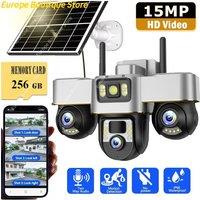 V380 4G/WIFI 15MP 3 Lens 3 Screens Wifi Solar Camera Outdoor Surveillance Wireless CCTV PTZ IP66 Security Solar Panel Cameras