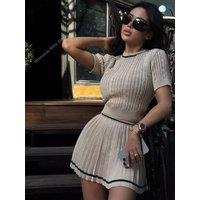 2025 New Y2K Summer 2 Pieces Women's Sets O-Neck Short Sleeve Tops and Pleated Sexy Mini Skirts Outfits Suit for Female