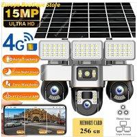 15MP Solar Camera Triple Lens Triple PTZ Camera Two-Way Audio Outdoor Waterproof Built-in Battery 4G IP Camera HD Security CCTV
