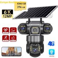 4G Solar Camera 12MP 6K 3 Lens Outdoor CCTV Waterproof Night Vision Two-Way Intercom V380 PRO Cameras Mobile Tracking IP Camera