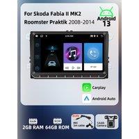 Head Unit Carplay Android Car Multimedia 2+64G 2 Din Radio for Skoda Fabia 2 II MK2 Roomster Praktik 2008-2014 9 Screen Stereo