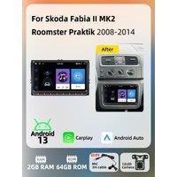 2Din Radio Carplay Android Car Multimedia for Skoda Fabia 2 II MK2 Roomster Praktik 2008-2014 Head Unit GPS Navigation 9 Stereo