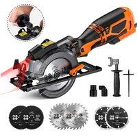 DOVAMAN Circular Saw w/Laser, Metal Handle, 6 Blades, 5.8A Motor, Max Cutting Depth 1-11/16'' (90), 1-3/8'' (45)