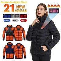 21 Areas Men Heating Jackets USB Hooded Heated Jacket Women Warm Vest Hiking Camping Winter Outdoor Heated Clothing Windproof