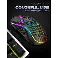 D110 Mouse Wired Gaming Computer Office Accessories USB Cable Mouse RGB Backlight Laptop Home Roller Pink Laser Ergonomic 6 Keys