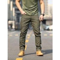 Men's Tactical Trousers Slim Pants Outdoor Overalls Straight Training Multiple Pockets Hiking Fishing Casual Pants Ix7 4-color