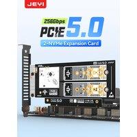 JEYI（256Gbps）PCIe 5.0 to Dual M.2 NVMe Adapter-Card Supports X8/X16 Slot for 22110/2280/2260/2242/2230 SSDs Soft RAID Support