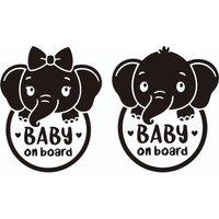2PCS Cute Baby Elephant Car Warning Stickers | Vinyl Die-Cut Decals for Windows & Bumper Decor