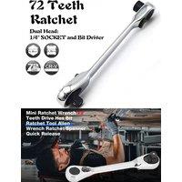 Mini Double Ended Ratchet Wrench 1/4" 72 tooth QuickRelease Socket Set Hex Torque Tool for Automotive & DIY Hand Repairs