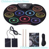 Compact Size Roll-Up Drum Set Electronic Drum Kit 9 Silicon Drum Pads USB/Battery Powered with Drumsticks Foot Pedals