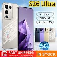 2025 New Original S26 Ultra Cellphones 7.3inch 4G 5G Dual Sim Smartphone 7800mAh Android 15 Global Version Mobile Cell Phones