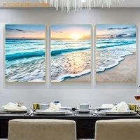 3pcs, 39.88cmx59.94cm, Modern Wave Beach Sunset Canvas Painting, Natural Sea View Posters And Printed Wall Art Photos For Living