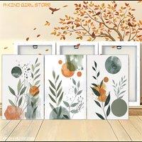 3pcs Framed Exquisite Canvas, Stylish Space Artistic Tribute Botanical art decorative poster, Watercolor Style Wall Art, Wall De