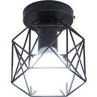 Black Hexagonal Wrought Iron Ceiling Light, E27 Lamp Head, Equipped with 5W White Light Bulb, Suitable for Corridors, Hallways