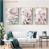 3pcs Set Flower Wall Art Canvas Painting Pink Floral Posters Print for Nordic Bathroom Living Room Home Wall Decor Pictures Farm