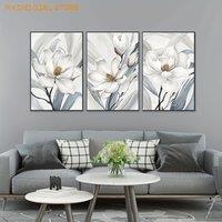 3pcs Large Black Float Framed Canvas Wall Art Aesthetic White Magnolia Prints Vibrant Flowers Pictures Floral Artwork for Living