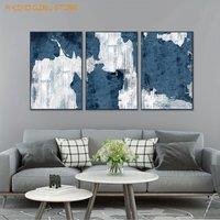 3pcs Large Black Float Framed Canvas Wall Art Navy Blue and White Abstract Pictures for Living Room Retro Vintage Artwork for Be