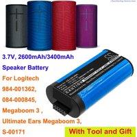 7.4V 2600mAh/3400mAh Speaker Battery 533-000146 for Logitech 084-000845, 984-001362,S-00171, Ultimate Ears Megaboom 3, MegaBlast