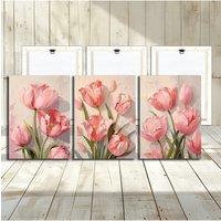 3pcs 12*16inch Colorful Canvas Wall Art with Pine wood frame-The tulips of oil painting style-Abstract Painting Pictures Wall De