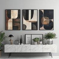 [2D Flat] 3pcs Framed Canvas set Canvas Art Prints Framed Artwork for Modern Living Spaces Wood Frame Decoration in Beige Wabi S
