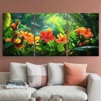 [2D Flat] 3pcs Framed Canvas Tropical Floral Martinique Travel Design Wall Art Canvas Halloween and Christmas Vibe Perfect for L