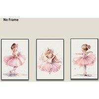 3pcs Enchanting Watercolor Ballerina Prints - Delicate Little Girl in Pink Tutu, Dreamy Unicorn Ballerina with Flower Crown, and