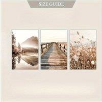 3pcs Framed Canvas Natural Landscape Art Posters Dry Reed Canvas Wall Hanging Pictures Wooden Bridge Painting Nordic Posters Wal