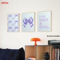 2D Flat, 3pcs Decorative Art Set, 2D Flat Frameless Canvas Prints, Halloween & Christmas Gift, Fashionable Purple Watercolor I'