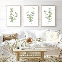 3pcs Green Eucalyptus Prints Bathroom Wall Art, Bedroom Wall Decor, Living Room Wall Decor, Home Gift, No Frame