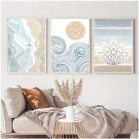 3pcs,(Canvas Poster Unframes)Sea Beach Wave Plant Sunset Sailboat Rainbow Sun Posters Prints Canvas Painting Wall Art Pictures F
