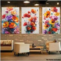 3pcs, 2D Frameless Canvas Art, Set of 3 Living Room Decorations, Spring Colorful Flowers, Wall Hanging Decor for Living Room, Li
