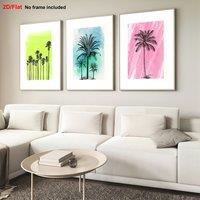 3pcs, Decorative Art Posters, 2D Flat Frameless Canvas Prints, Halloween & Christmas Gifts for Living Room Palm Tree Wall Dcor