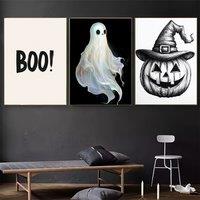 [2D Flat] Spooky Halloween 3pcs Canvas Poster Set - & Pumpkin Designs, Frameless Wall Art for Home & Office Decor, Perfect Gift