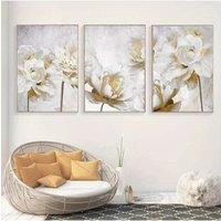 (Canvas Poster Unframes 3pcs/1pc 1Set Abstract Golden White Blooming Floral Wall Art Posters Canvas Painting Prints Pictures Mod