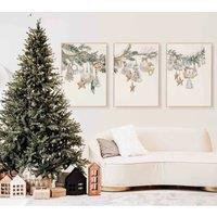 Set of 3 Nordic Neutral Christmas Tree Canvas Wall Art, Unframed Scenic Poster Prints, for Holiday Room Bedroom Decor, Festive G