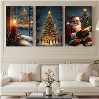 [JIT]Merry Christmas, 3pcs, Canvas painting--unframeless, Gorgeous Christmas tree and Santa Claus, Living Room Bedroom Canvas Pa