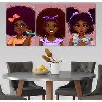 3pcs Black Girl Wall Art African American Canvas Paintings Woman Pictures Fashion Girl Abstract Posters Prints Boho Black Female