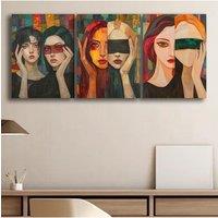 3pcs 1set Canvas Painting of Two Women for Home, Living Room, Coffee Shop, Office, Wall Decoration Art, Luxurious Wall Hangings,
