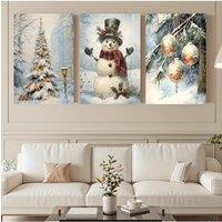 [JIT]Merry Christmas, 3pcs, Canvas painting--unframeless, Vintage Winter Snow Art Poster Christmas Tree Deer Snowman, Living Roo