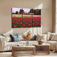 2D Flat, 2D flat print, 3pcs inculding inner frame, Large Canvas Wall Art Tulip Fields Skagit Valley Canvas Art Prints Pictures