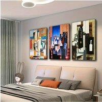 Framed 3pcs Set Modern Abstract Guitar Canvas Wall Art Print Retro Wall Art Bohemian Wall Decoration Aesthetic Pictures Bedroom