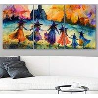 3pcs Framed Canvas Wall Art In Moon Night Canvas Print, Witchy Poster Print, Halloween Wall Art for Living Room Bedroom, 2D Flat