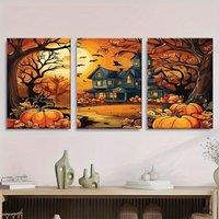 3pcs Halloween Canvas Art Wall Decor, 11.8x15.7inch Framed Pine Wood Frame, Indoor/Outdoor Wall Hanging, Classic& Contemporary S