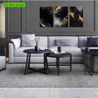 3pcs 2D flat, inculding inner frame, Abstract Canvas Wall Art Black and Golden Abstract Pictures WallDecor Marble Texture Painti