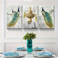 Inculding inner frame, 12x16in 2D flat print, set of 3pcs, Peacock Canvas Wall Art Paintings - Peacock Elegant Flower Pictures O