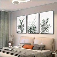 Framed 3pcs Set Plant Wall Art Eucalyptus Canvas Painting Green Plant Art Print Set Rubber Green Plant Poster Farmhouse Wall Dec
