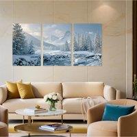 2D 3pcs Canvas Wall Art Inside Frame, Framed Art Wall Decoration, Suitable for Bedroom Living Room, Home Decor Tranquil Winter S